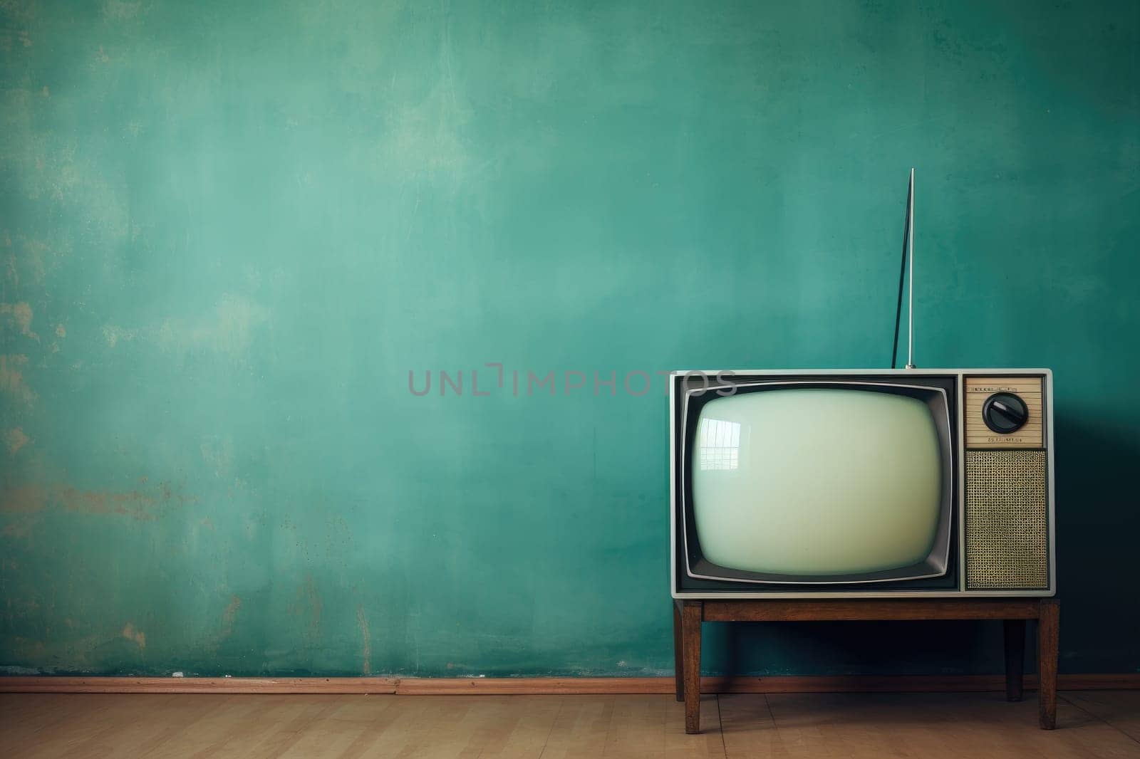 Vintage TV against the wall. Retro style. Generative AI