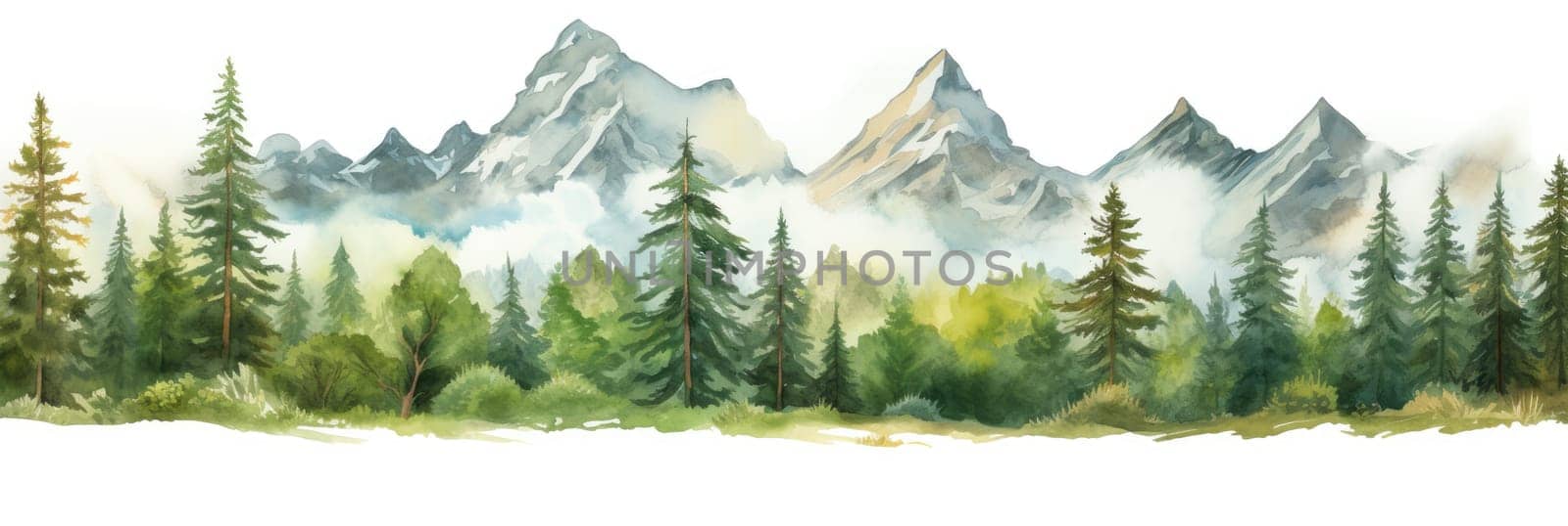 Watercolor painting of beautiful mountains. Generative AI