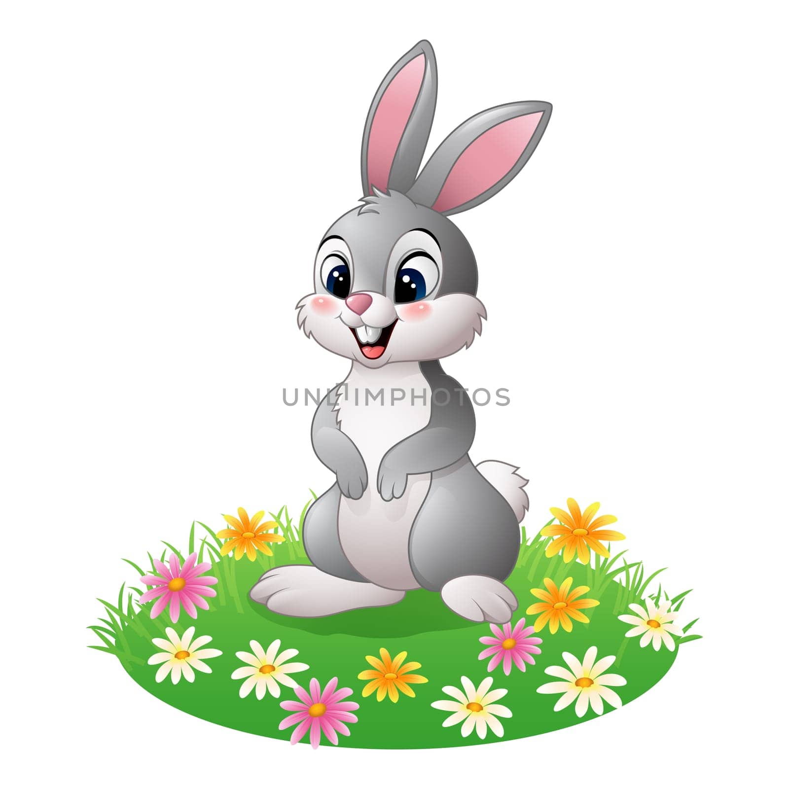 Cartoon rabbit sitting on the grass