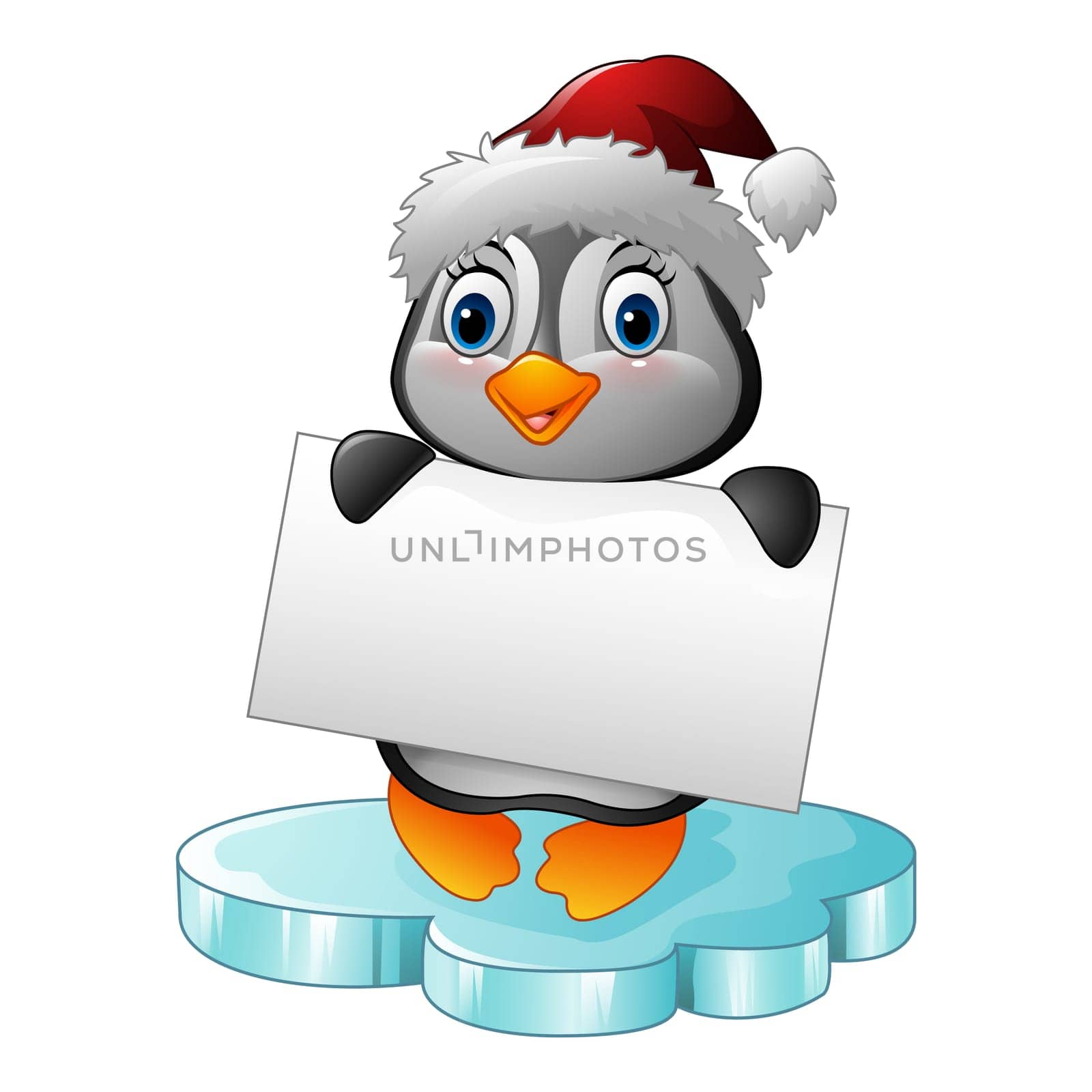 Cartoon penguin holding blank sign