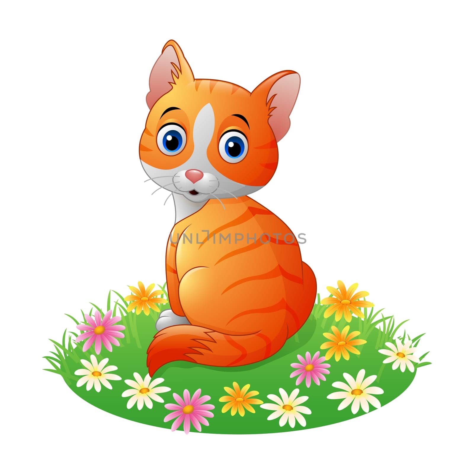 Cartoon cat sitting on the grass