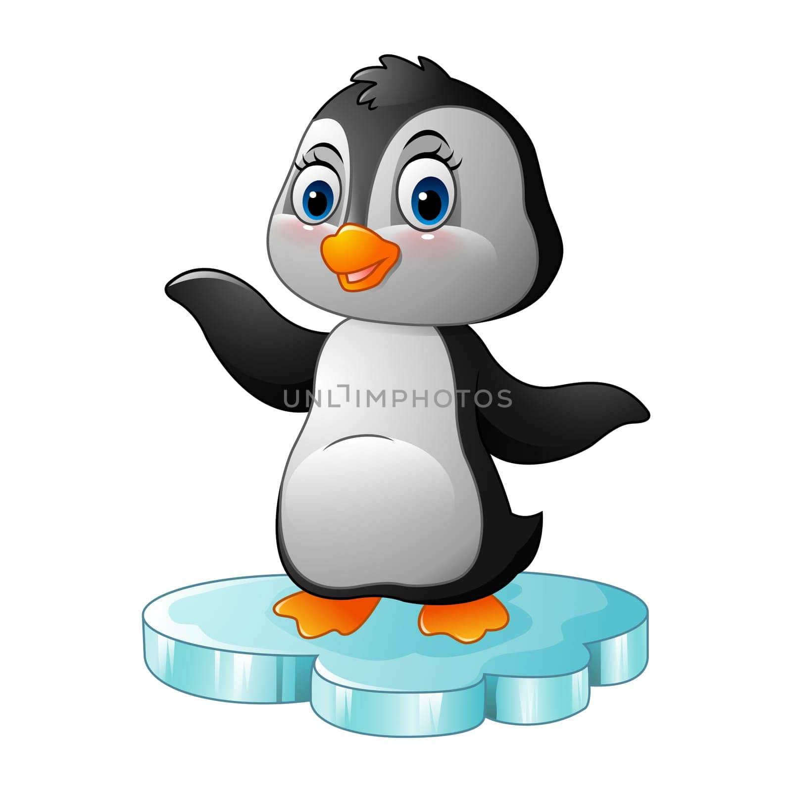 Cartoon penguin standing on floe