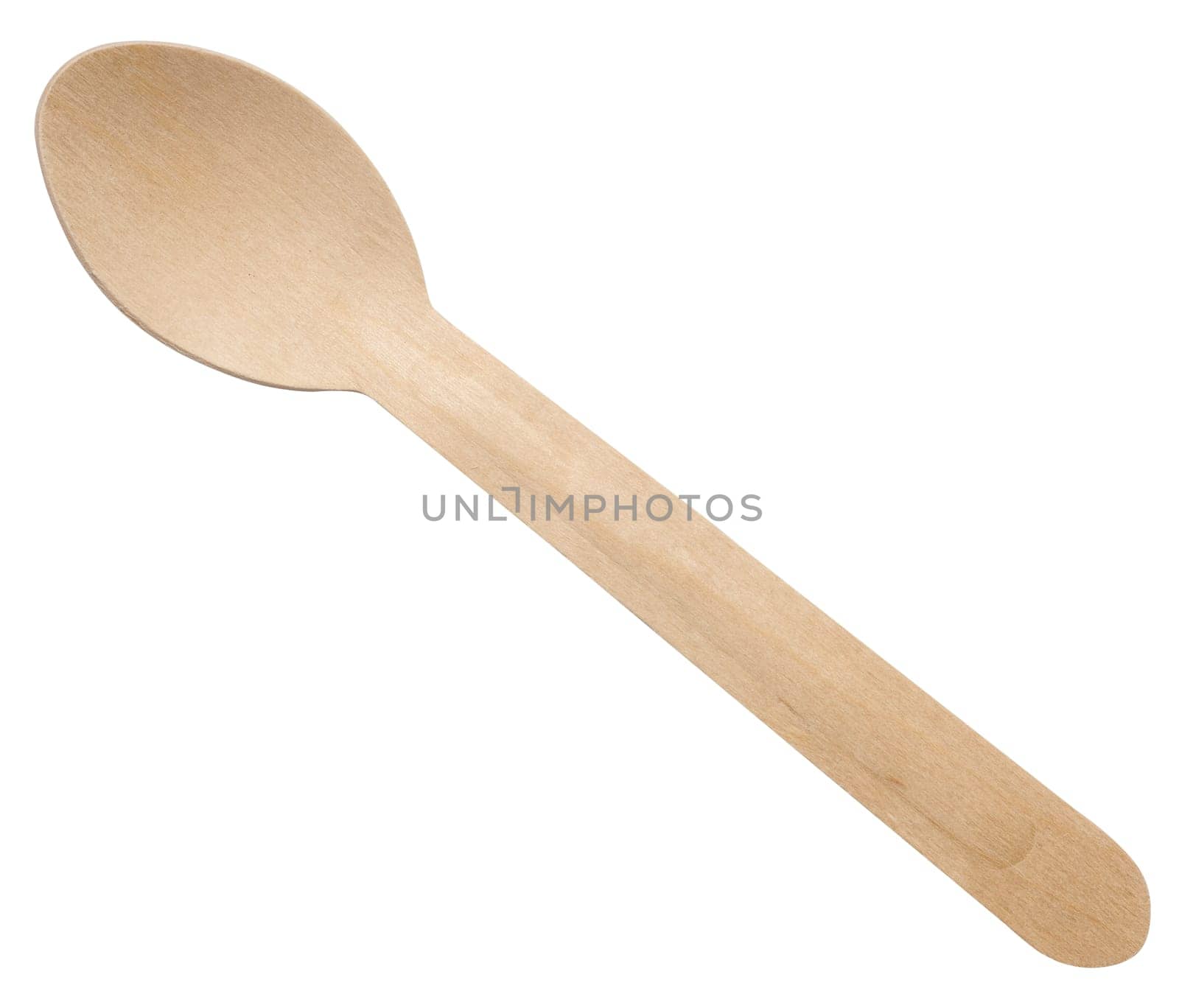 New wooden spoon, top view. Recycling materials.