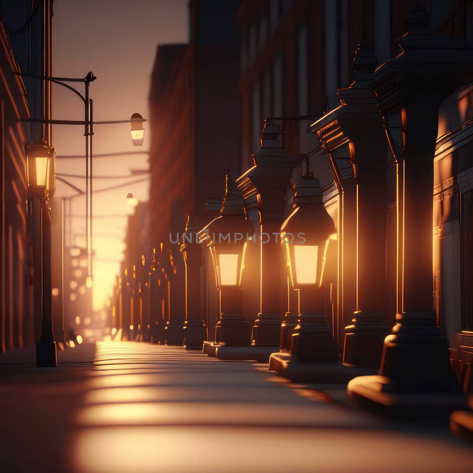 Lanterns on the street. Image created by AI