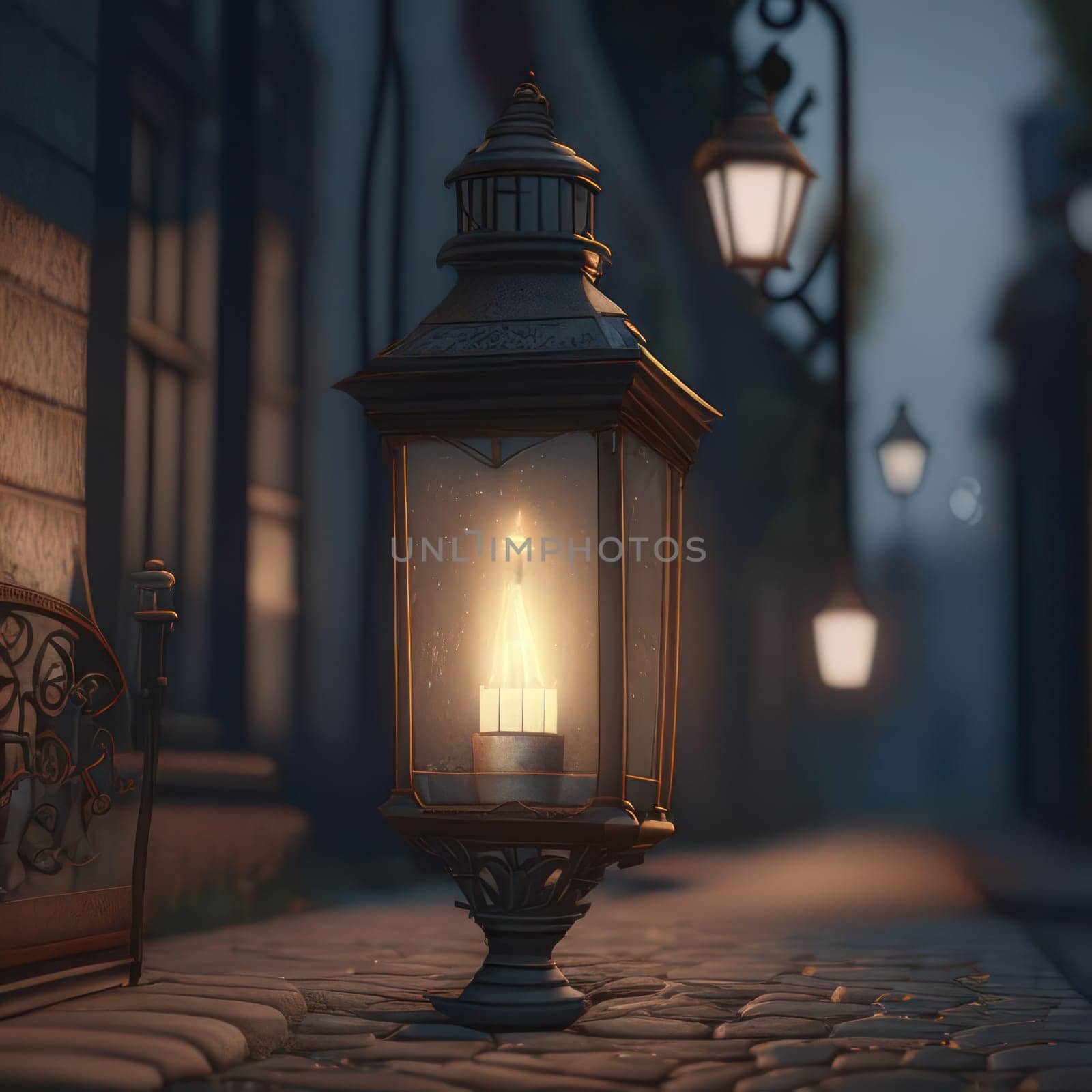 Lanterns on the street. Image created by AI