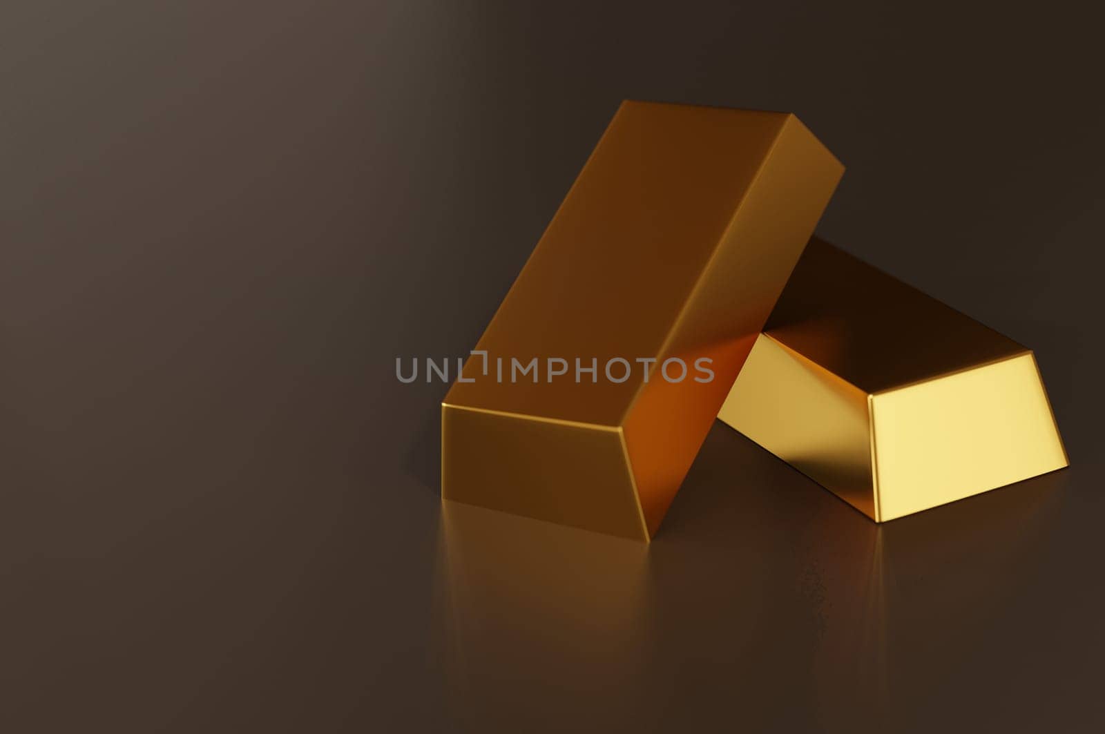 Two Gold bars on a brown background. Banking business concept. space for text on  Gold bar