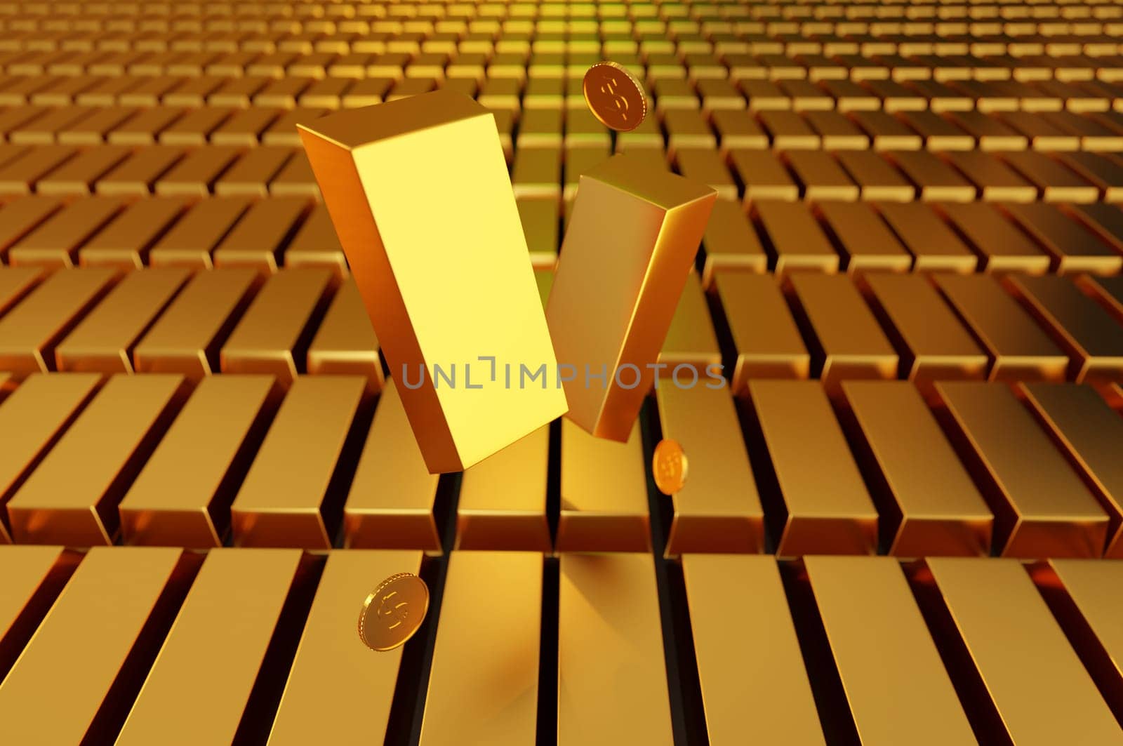 3D Illustration ,Gold bar stack wealth concept, treasure, and trading, investment