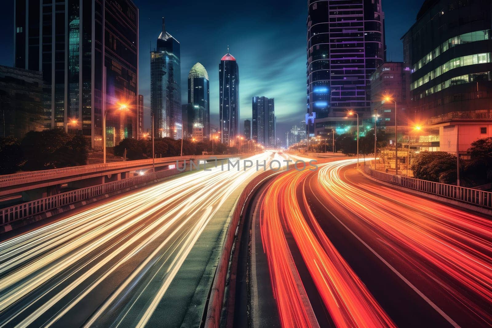 A city street filled with lots of traffic at night
