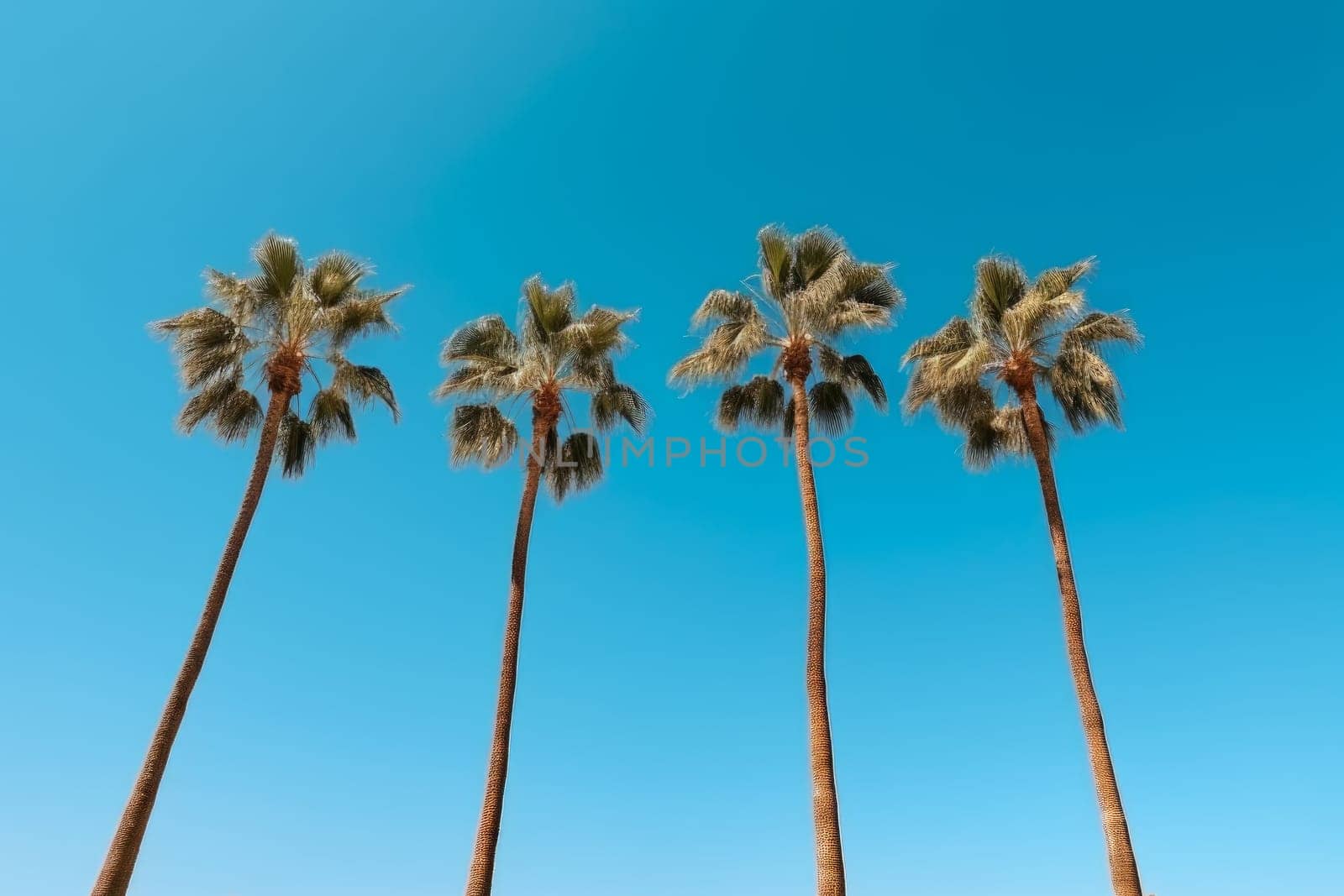A row of palm trees against a blue sky