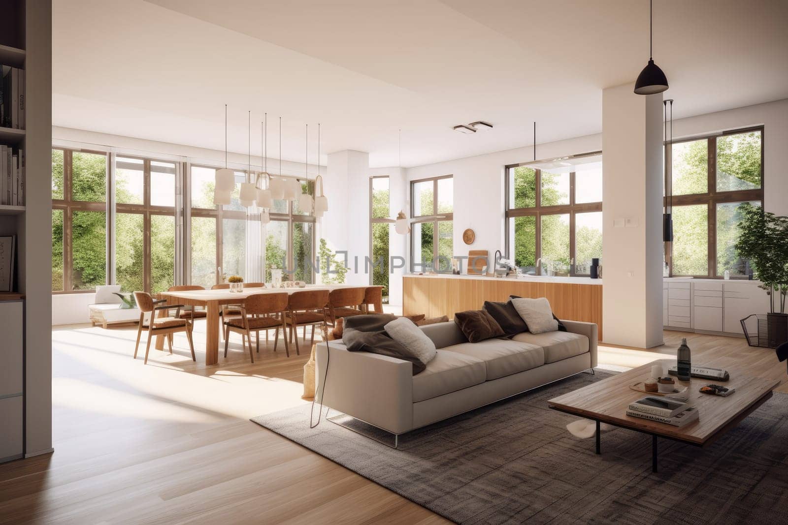 A living room filled with furniture and lots of windows