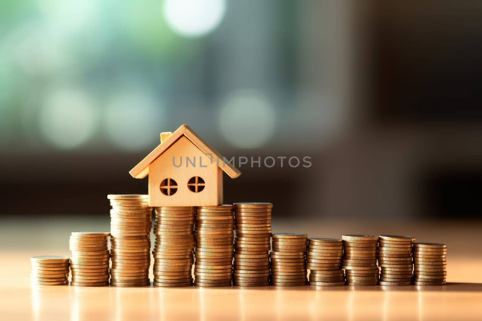 A house sitting on top of a pile of coins