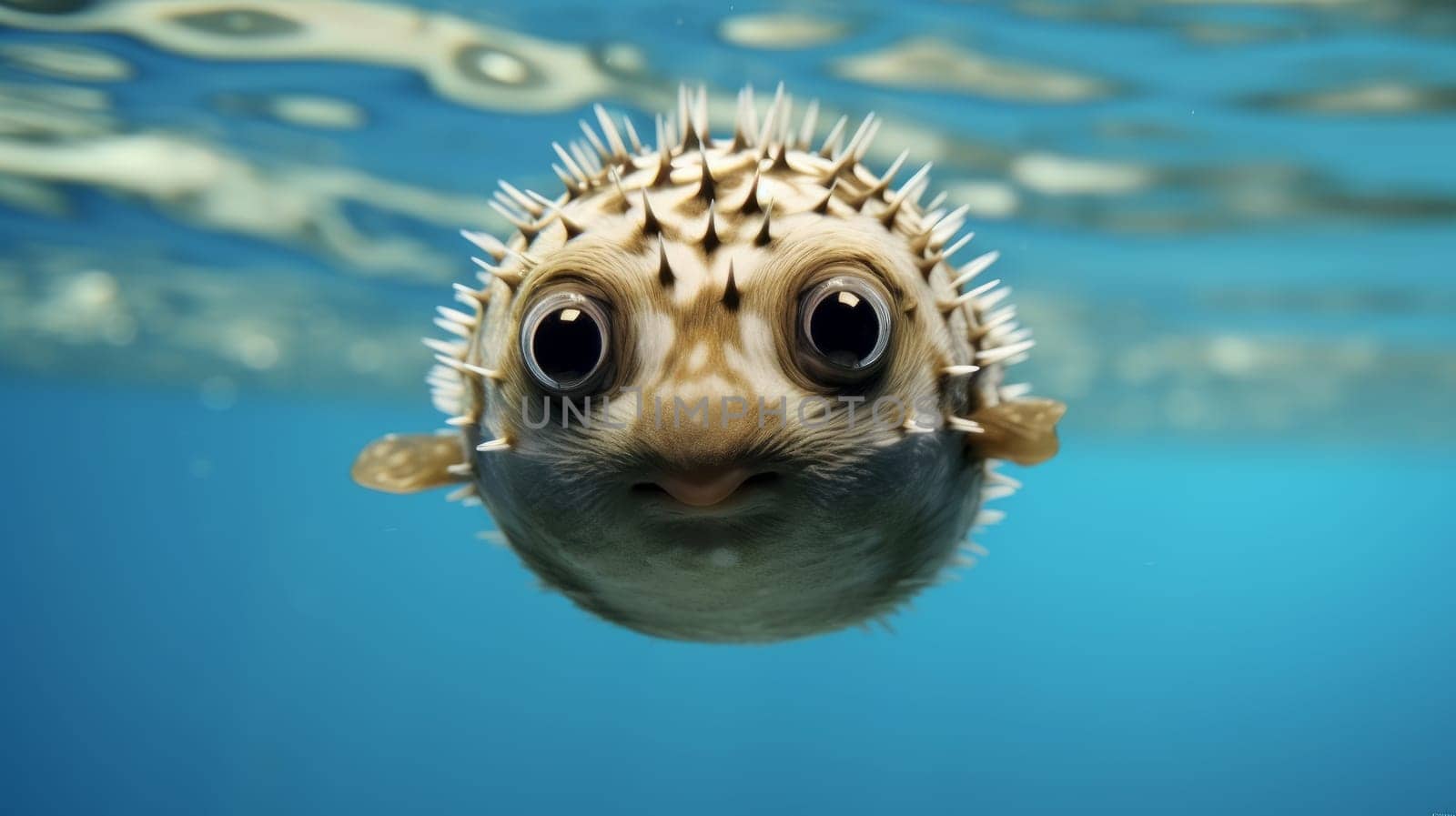 A close up of a puffer fish under water