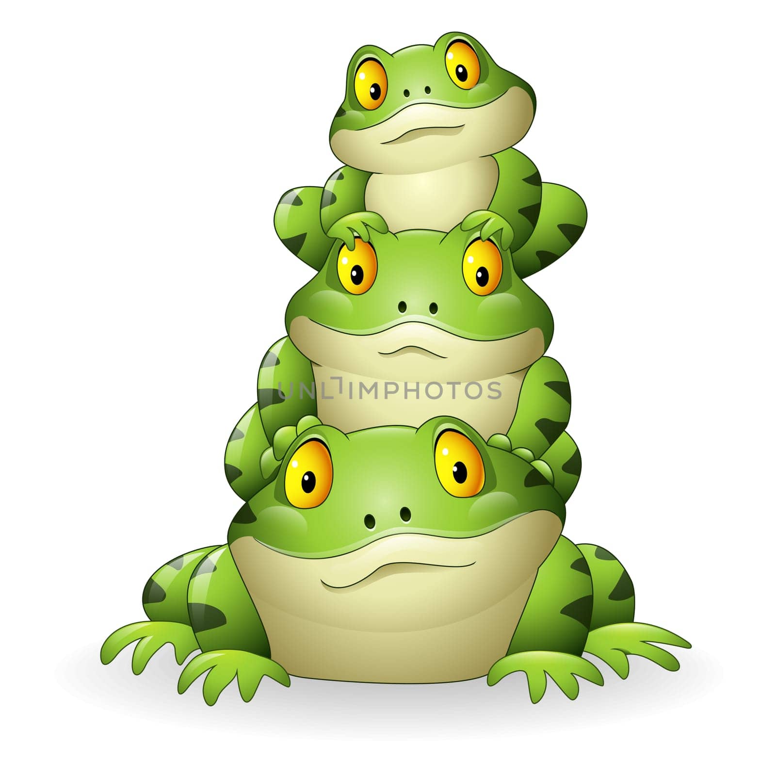 Cartoon frog stacked isolated on white background