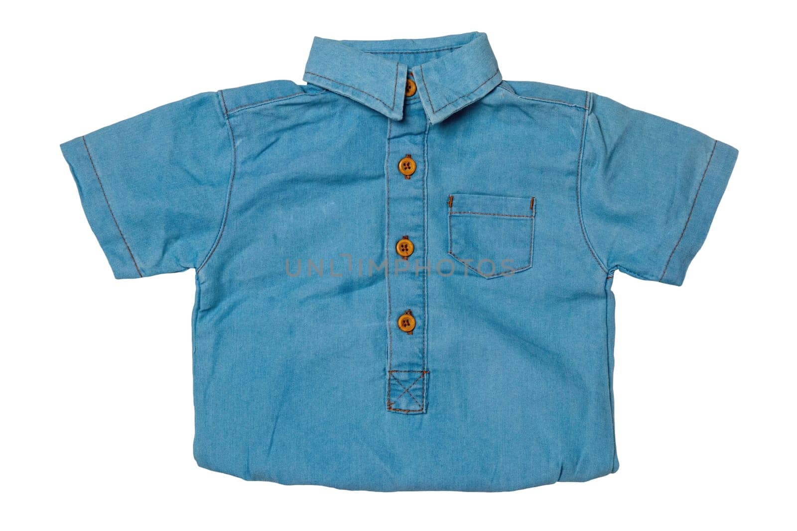 Blue baby bodysuit for boy isolated on a white background. Clipping path. Clothes for newborns. Baby fashion.