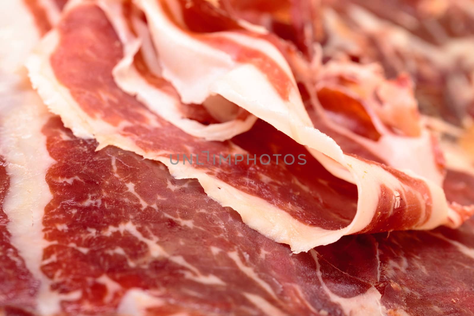 Thiny Sliced Spanish Jamon, closeup