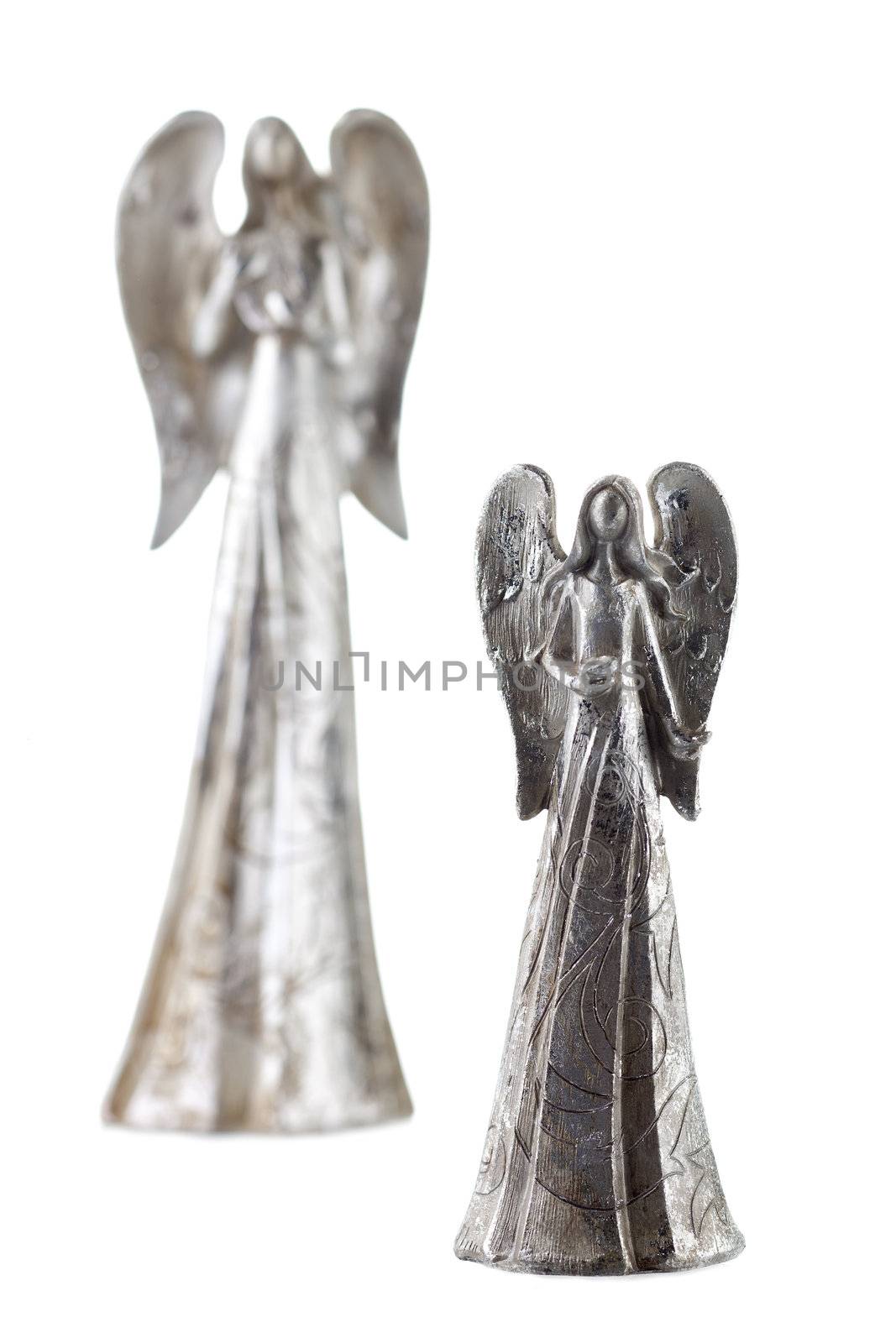 two silver angel figurine by kozzi