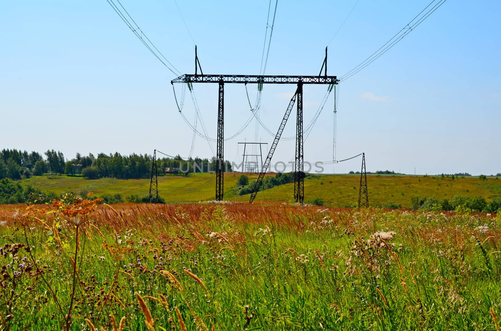 High-voltage line behind village Tryohdnevka of Klinsky area of Moscow Region