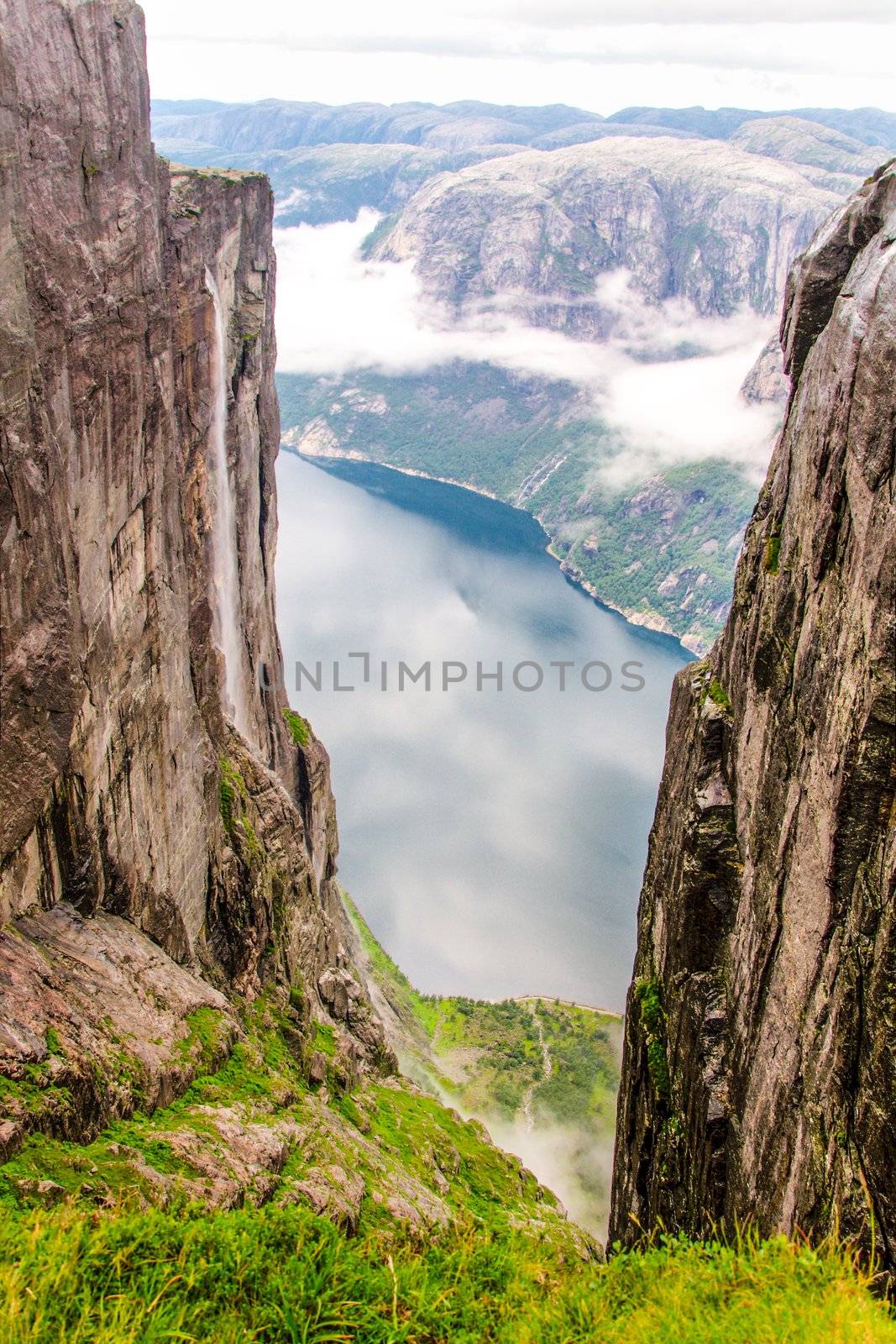 View of Lysefjord from mountain Kjerag by Nanisimova