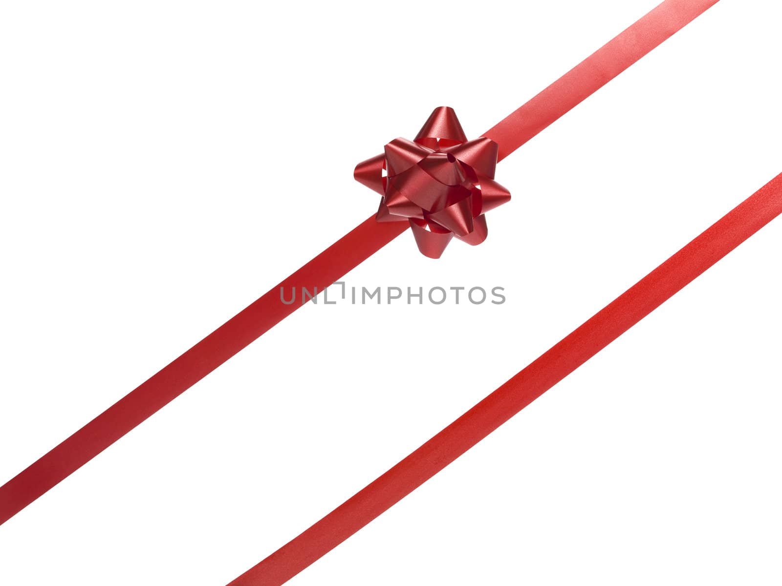 Red gift bow in a slant image
