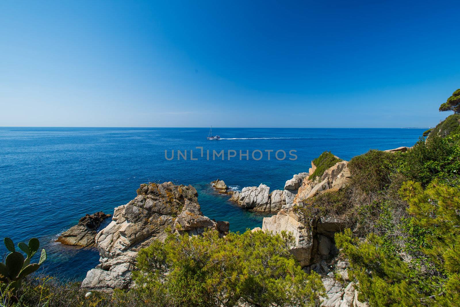 View on sea and boat at Costa Brava