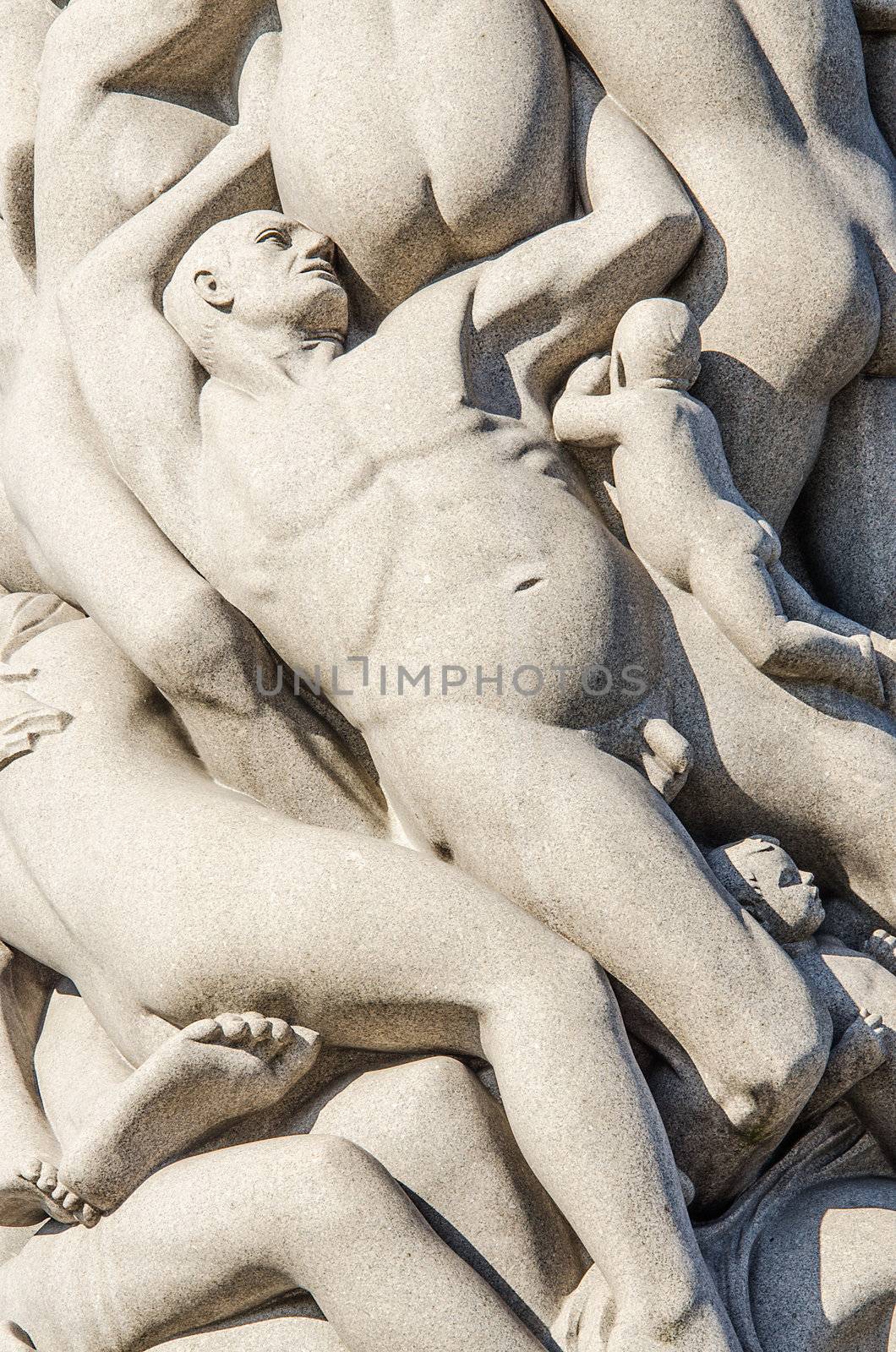 OSLO, NORWAY - JUNE 21: Statues in Vigeland park in Oslo, Norway on JUNE 21, 2012.The park covers 80 acres and features 212 bronze and granite sculptures created by Gustav Vigeland.