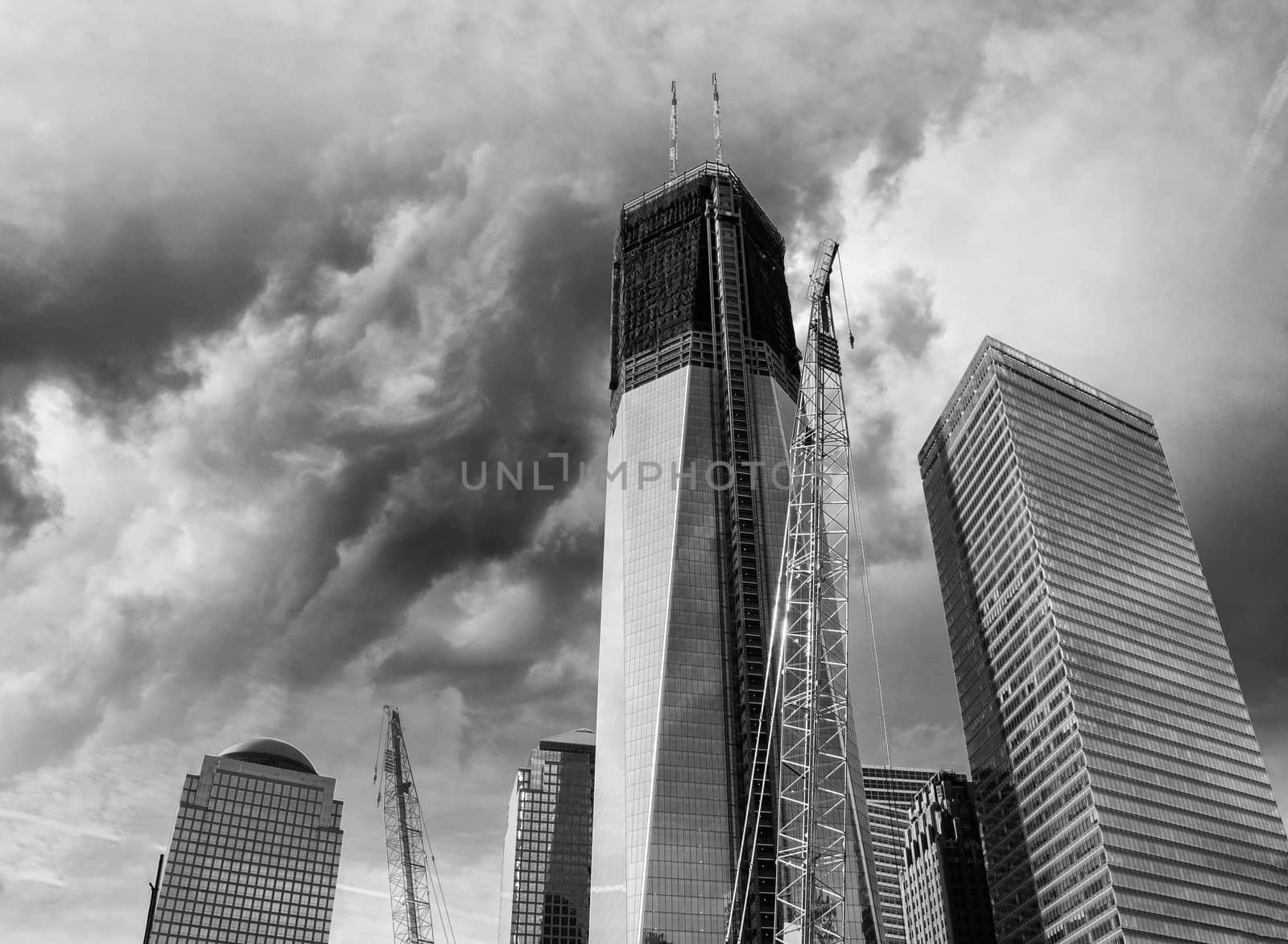 Buildings and Skyscrapers of Manhattan with Dramatic Sky, U.S.A.