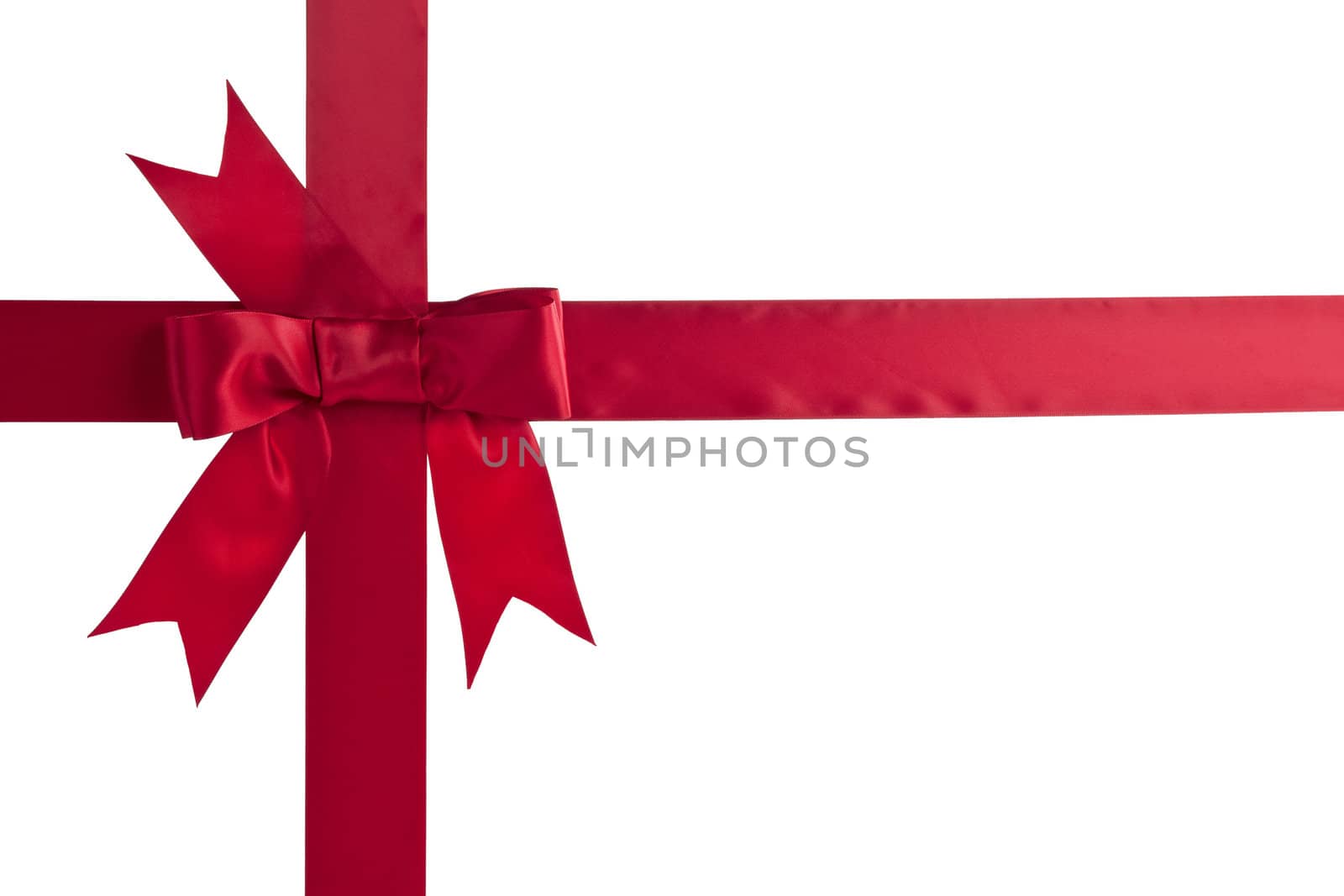 Horizontal image of a red ribbon bow over the white background