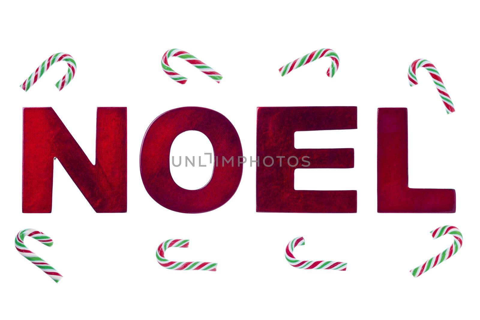 Image of noel word candy cane against white background