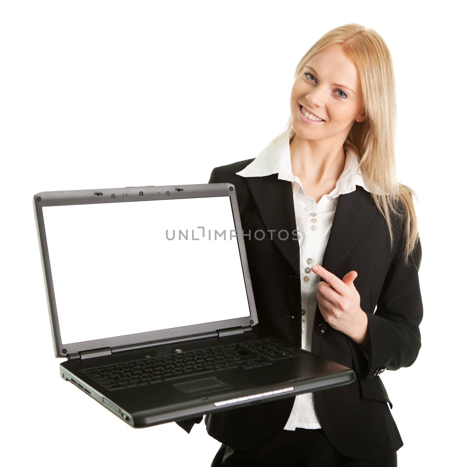 Business woman presenting laptopn by AndreyPopov