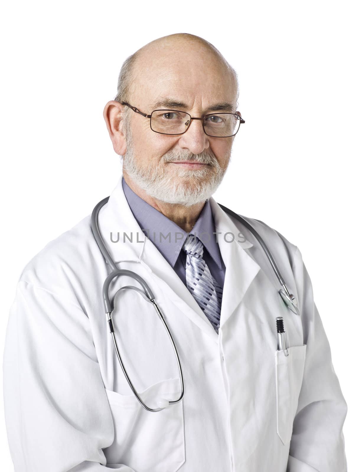 Close-up image of a happy doctor wearing a medical suit and stethoscope 
