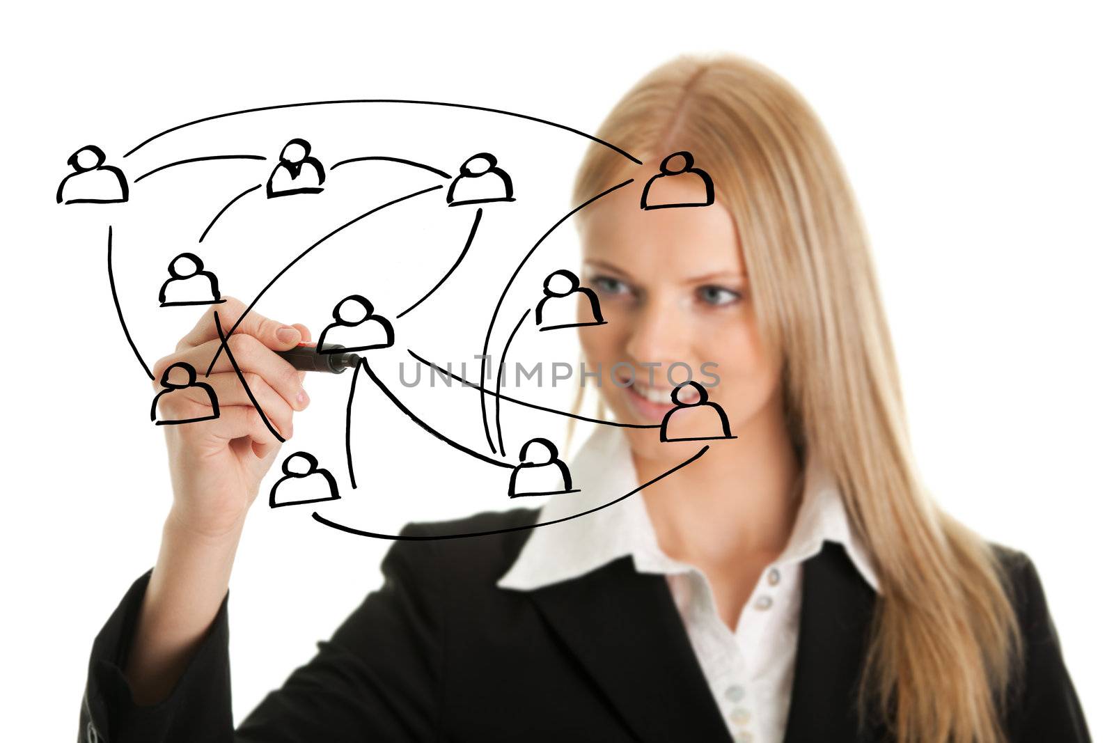 Businesswoman drawing a social network graph by AndreyPopov