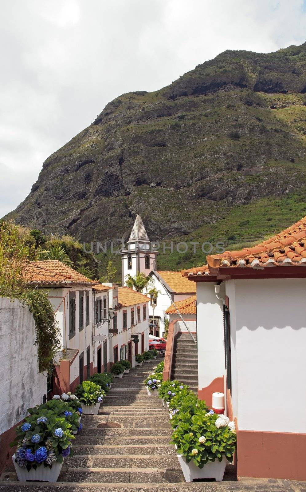 Village of Sao Vicente, church at the bottom of staircases (Madeira) by neko92vl