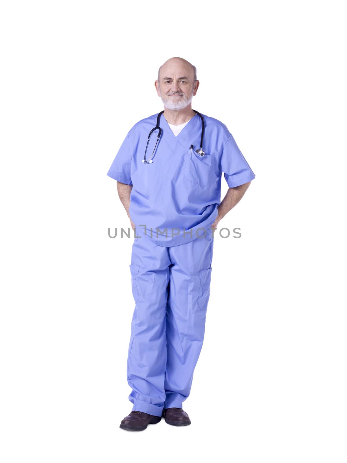 Portrait image of a male nurse looking at camera against white background
