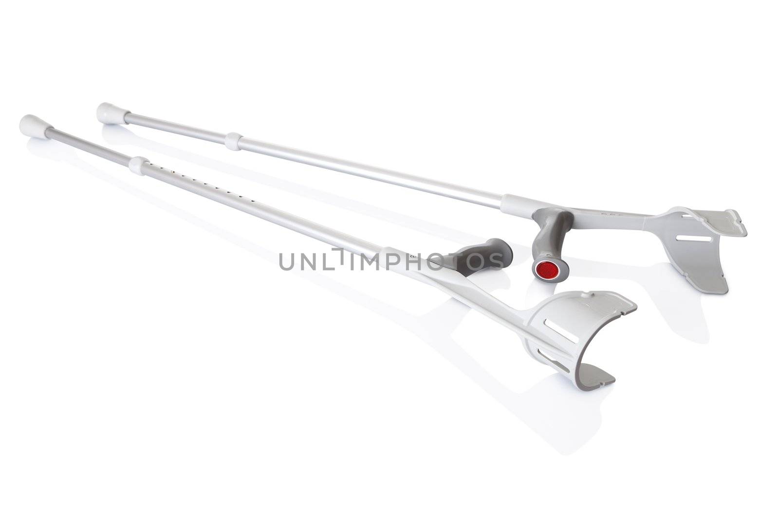 Set of aluminum crutches. Isolated on white