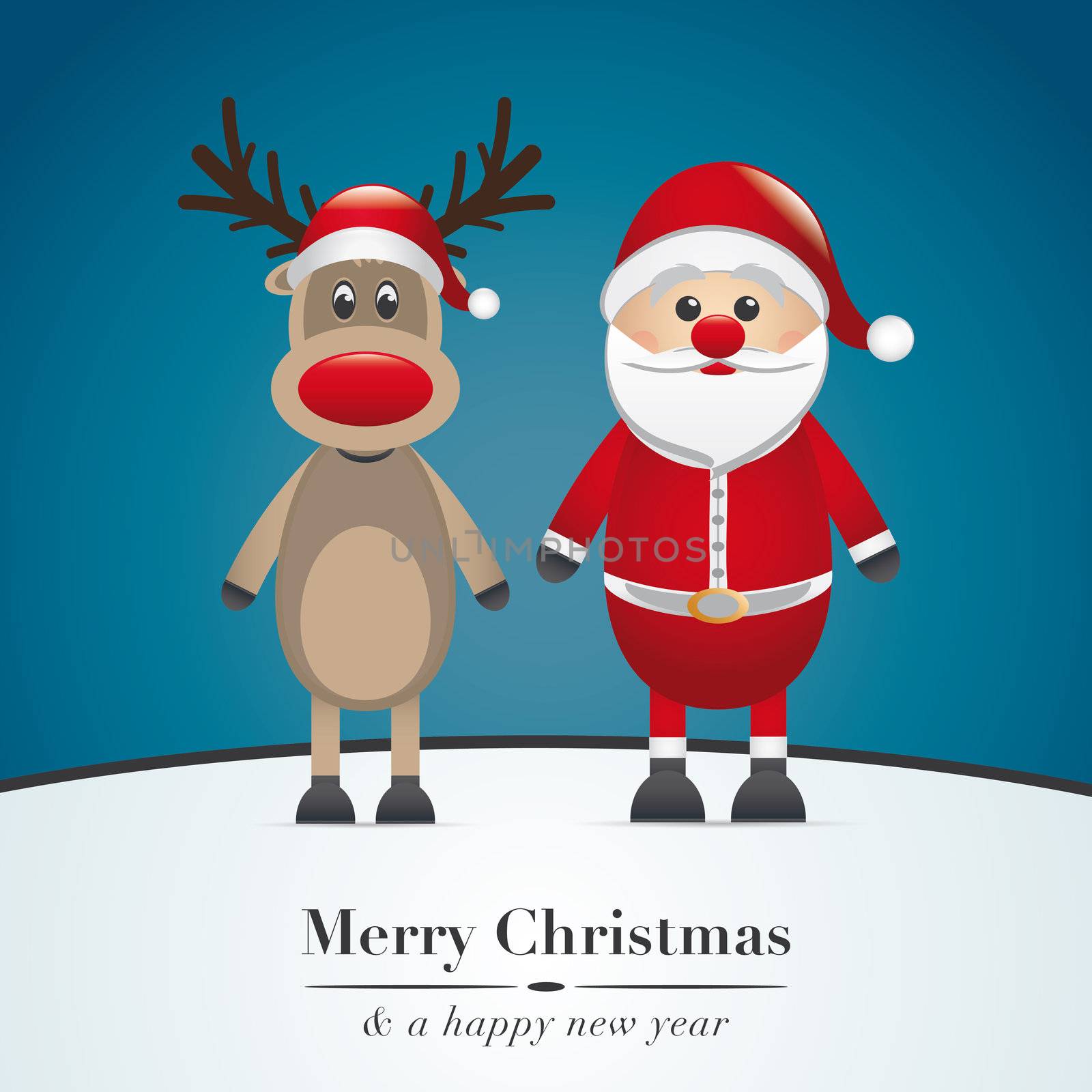 reindeer red nose and santa claus hat