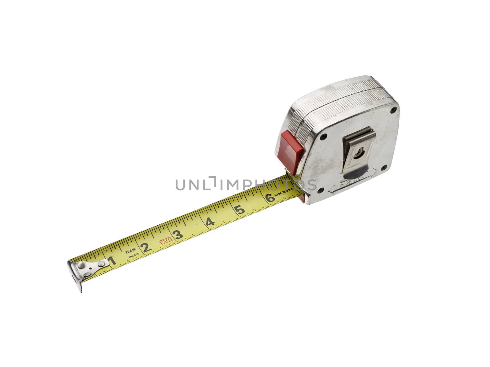 A measuring tape on a white background