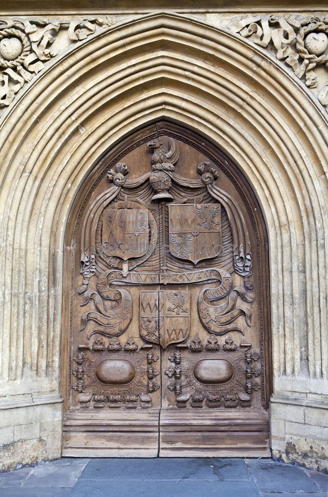 The beautifully detailed doorway at Bath Abbey in Somerset.