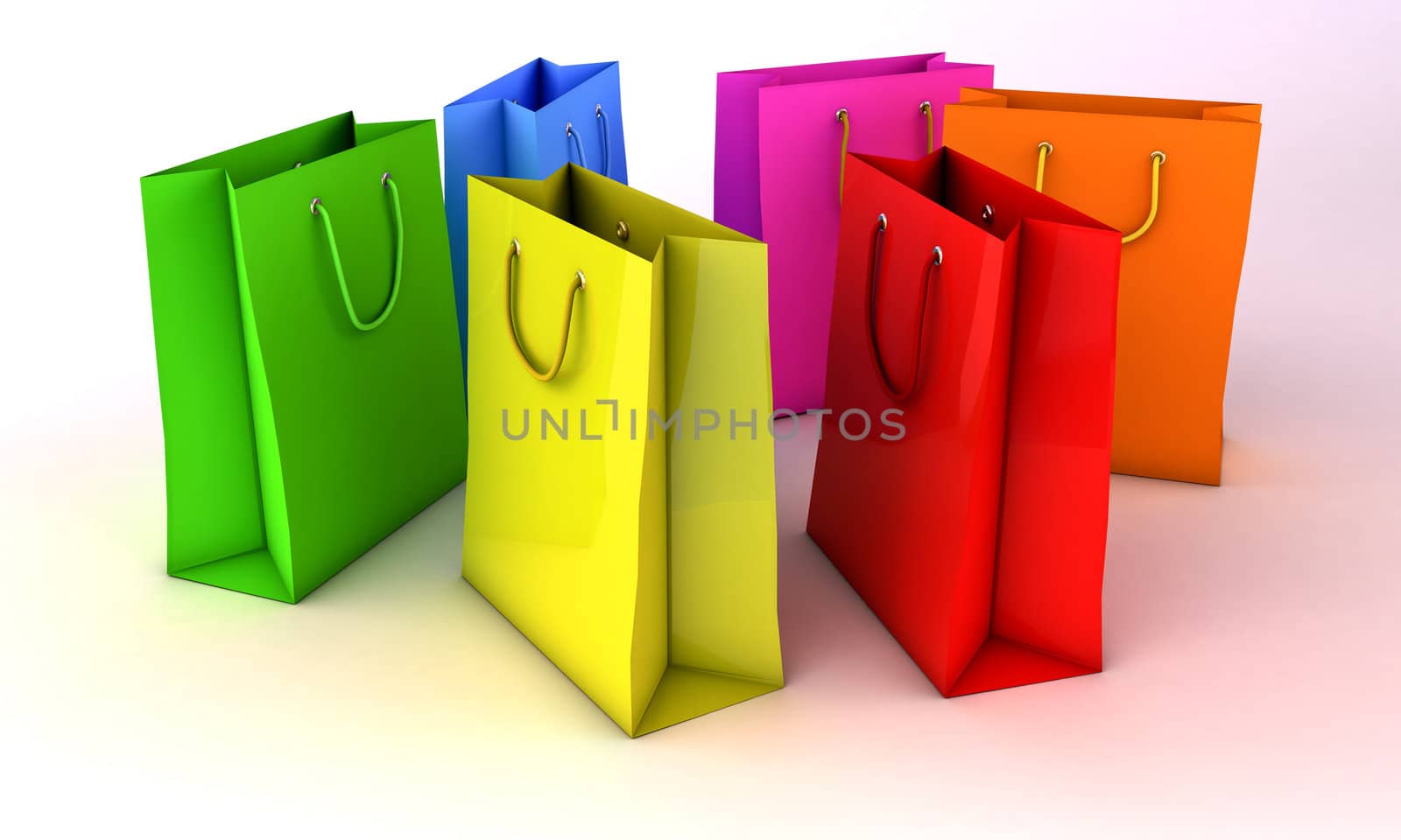 Shopping bags on a light background, light shadow