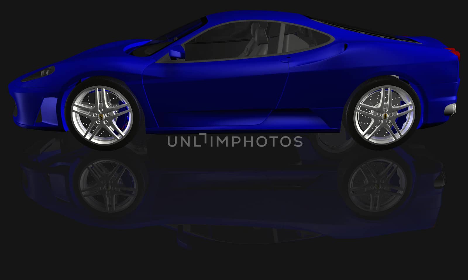 Sport blue car render illustration on black background