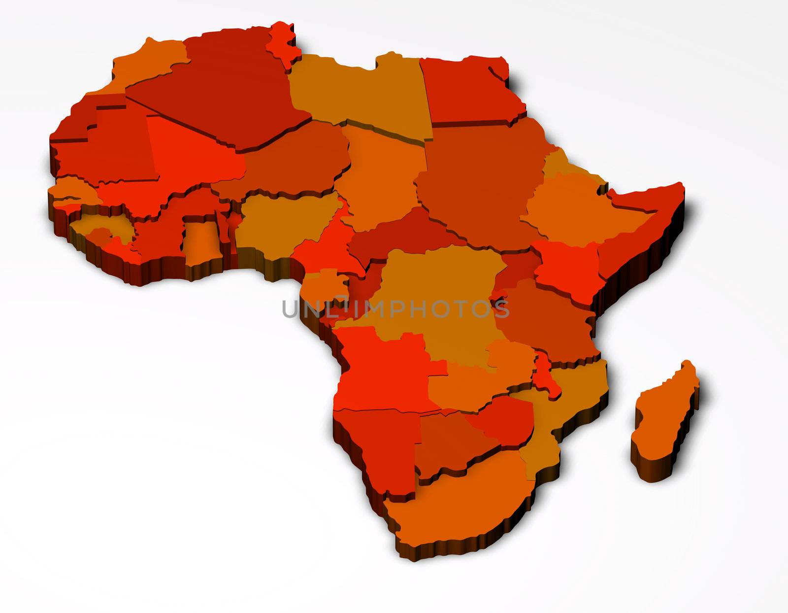 3D illustration political map of Africa continent