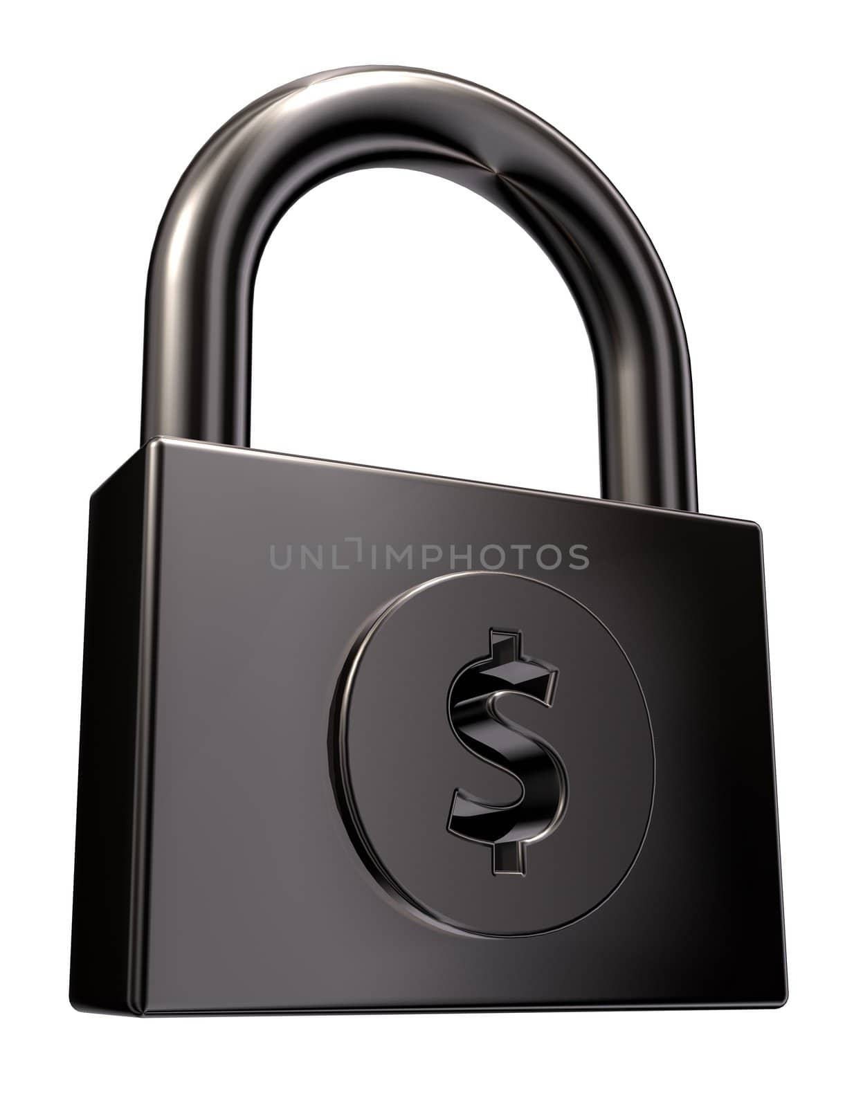 padlock with dollar symbol on white background - 3d illustration