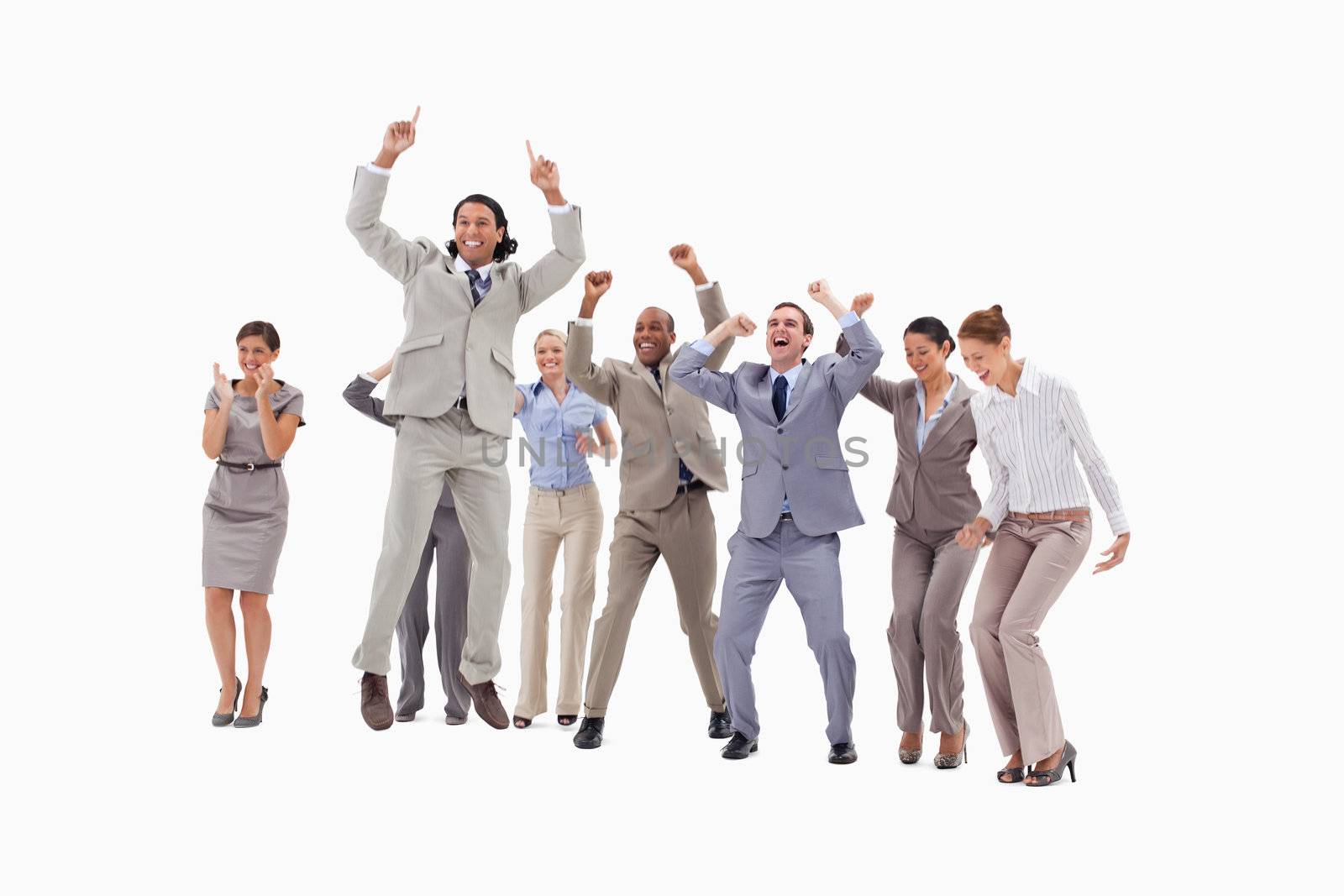 Very enthusiast business people jumping and raising their arms by Wavebreakmedia