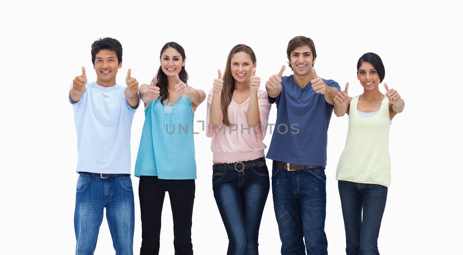 Customers approving against white background