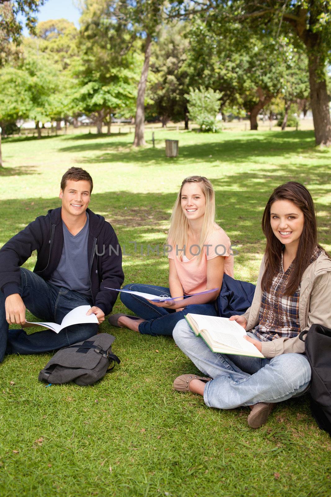 Portrait of young people working in a park