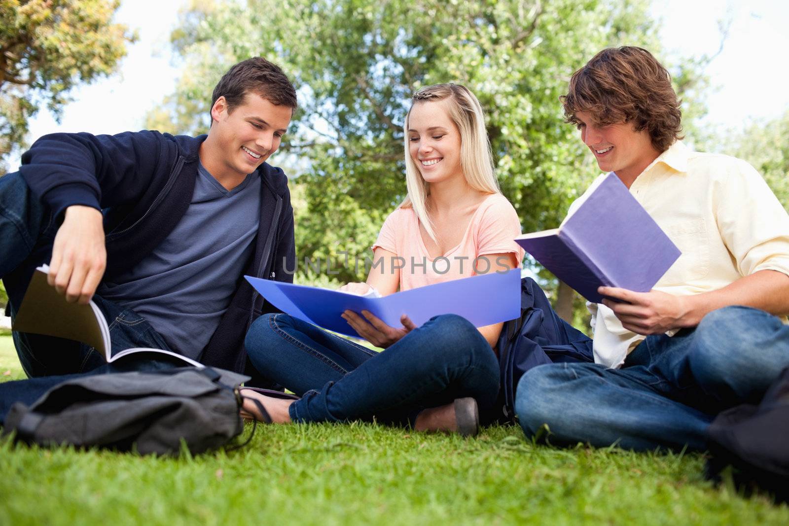 Low angle-shot of three students in a park by Wavebreakmedia