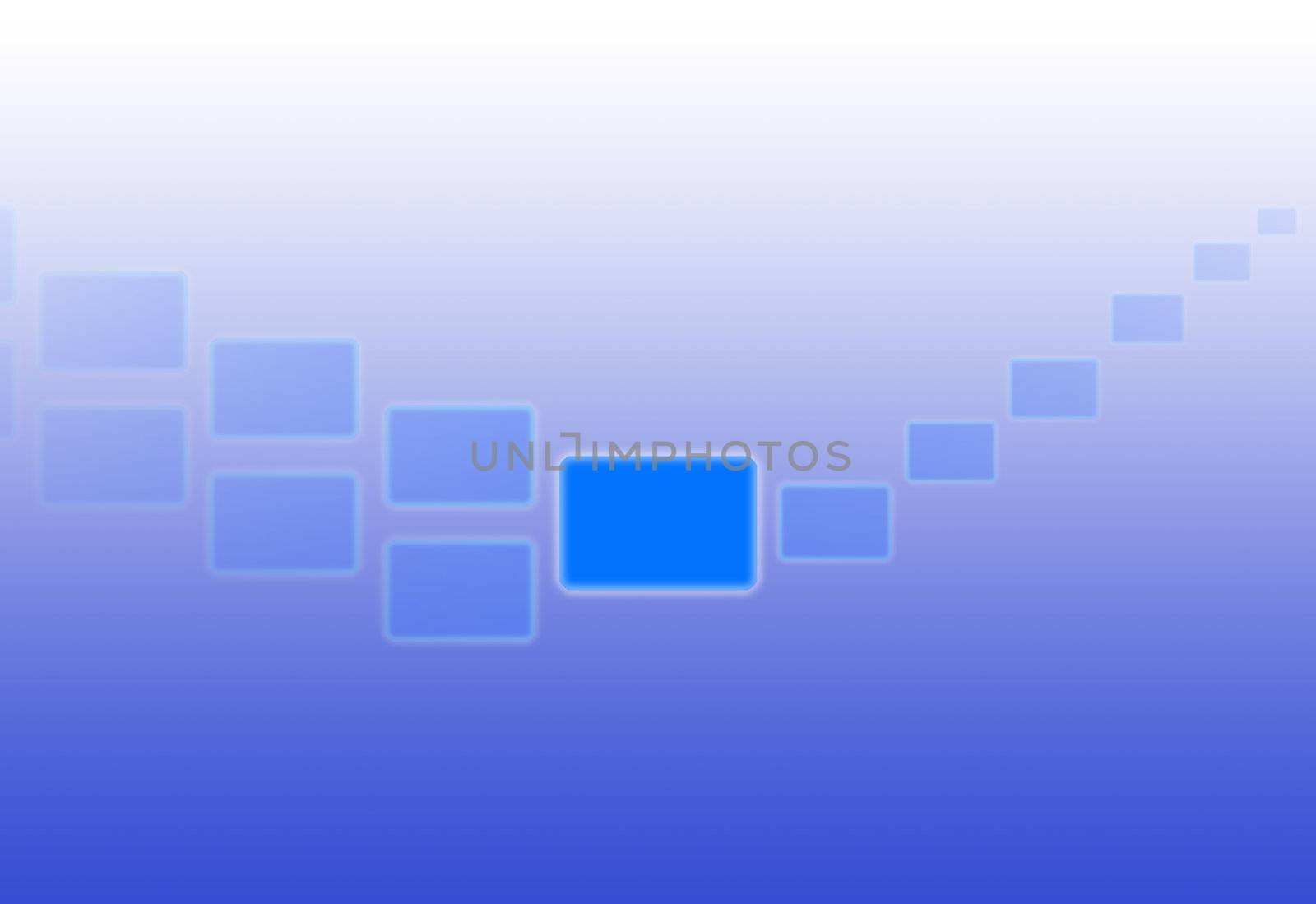 Blue rectangular shapes forming a curve against a gradient background