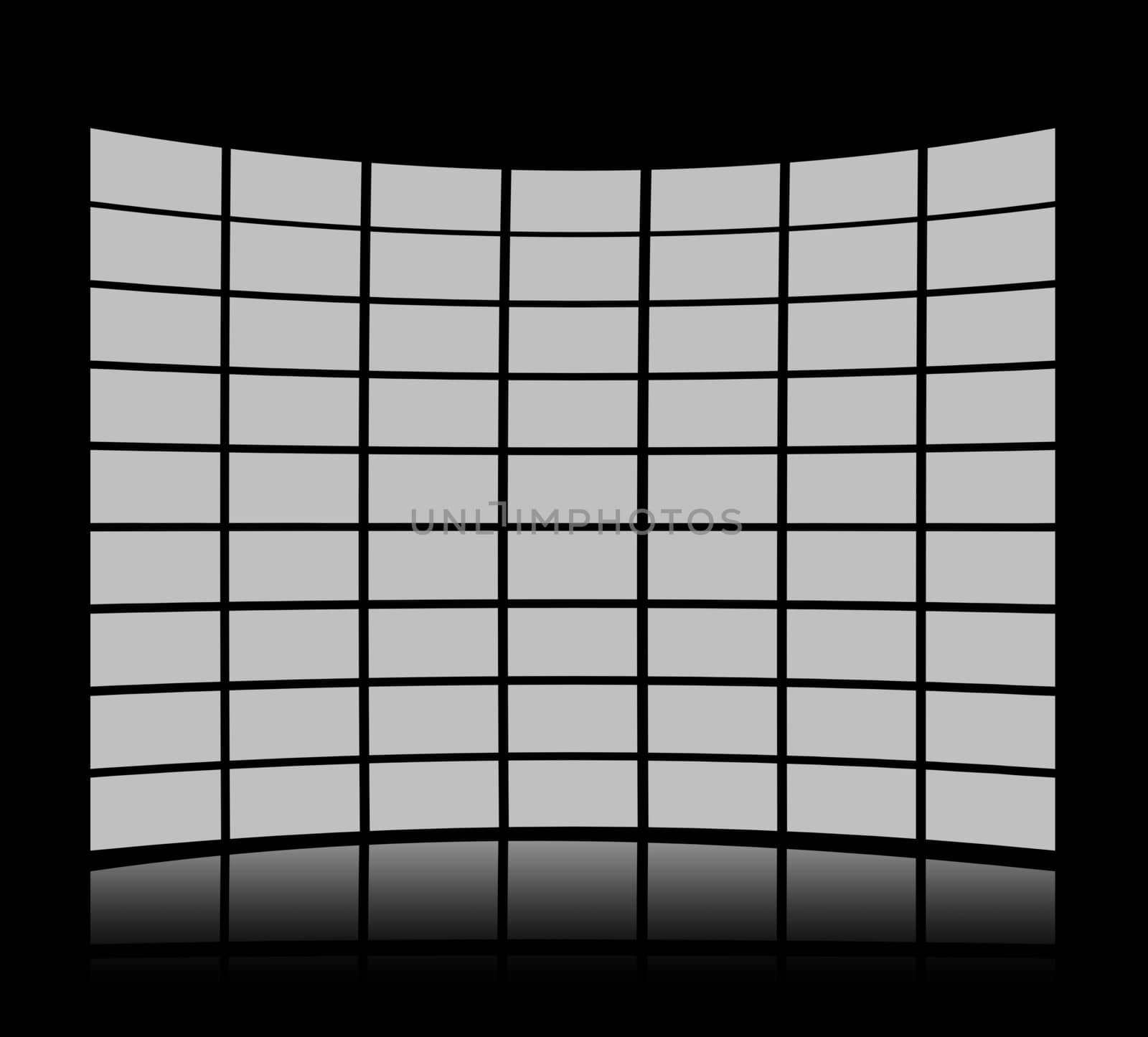 Grey screens forming a panel against a black background