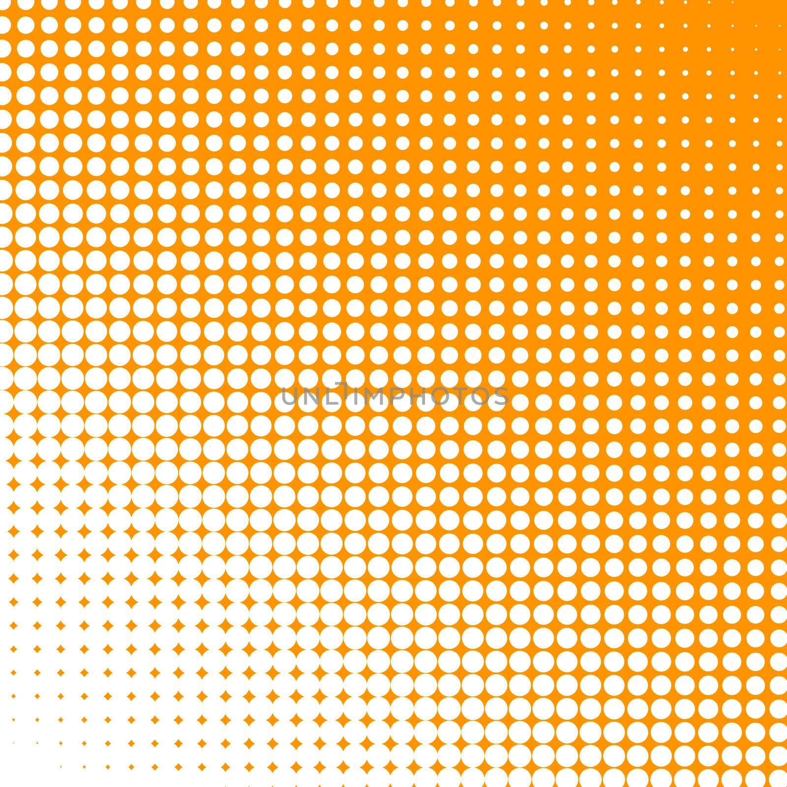 White dots changing form against an orange background