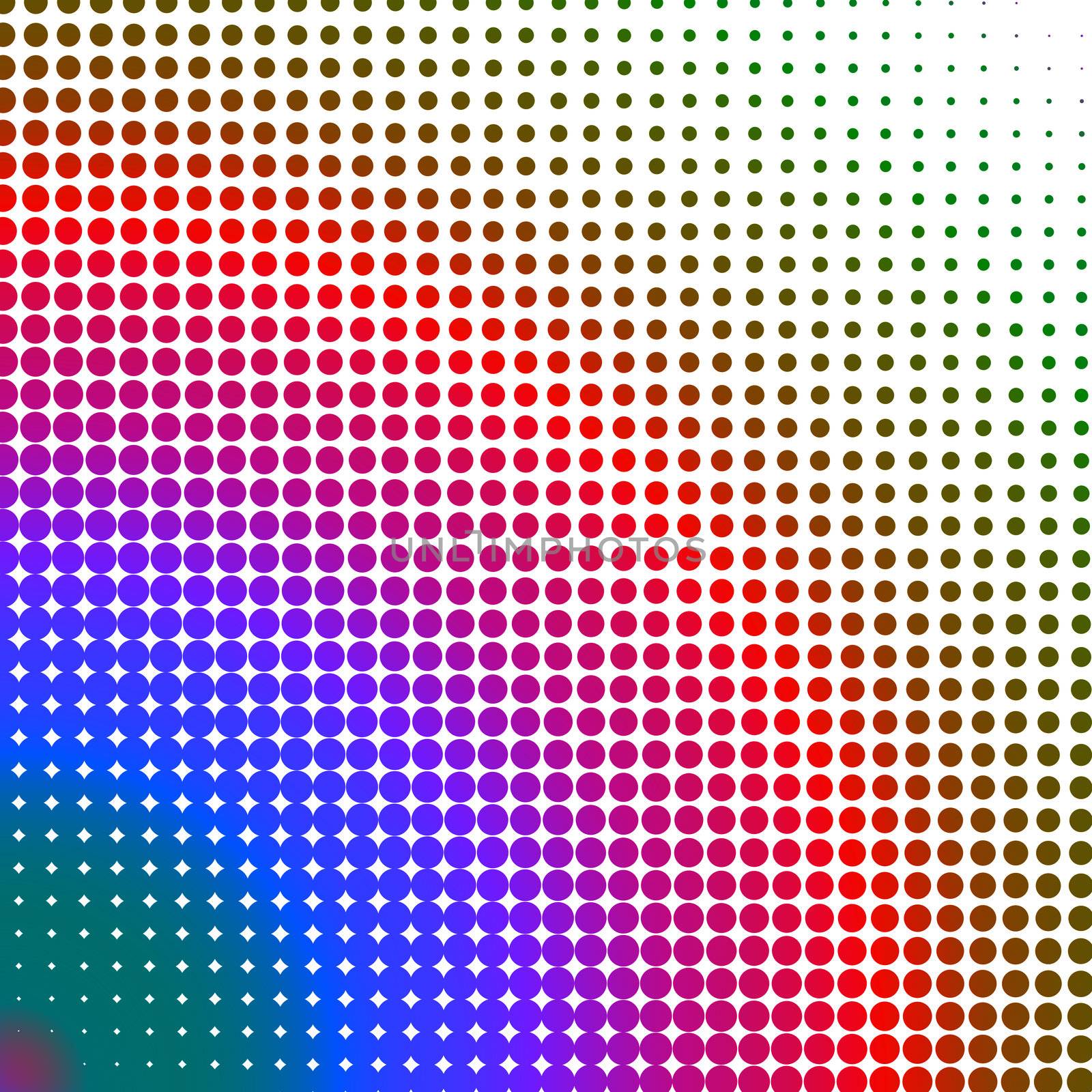 Multicolored dots changing form against a white background