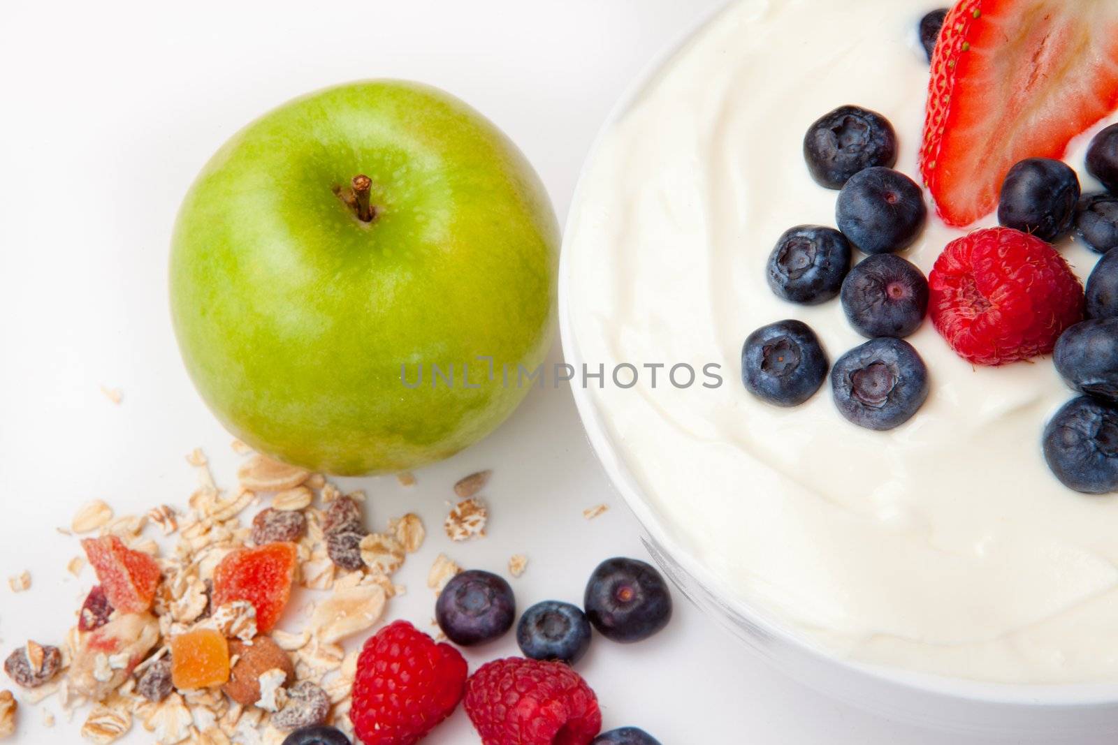 Healthy eating against a white background